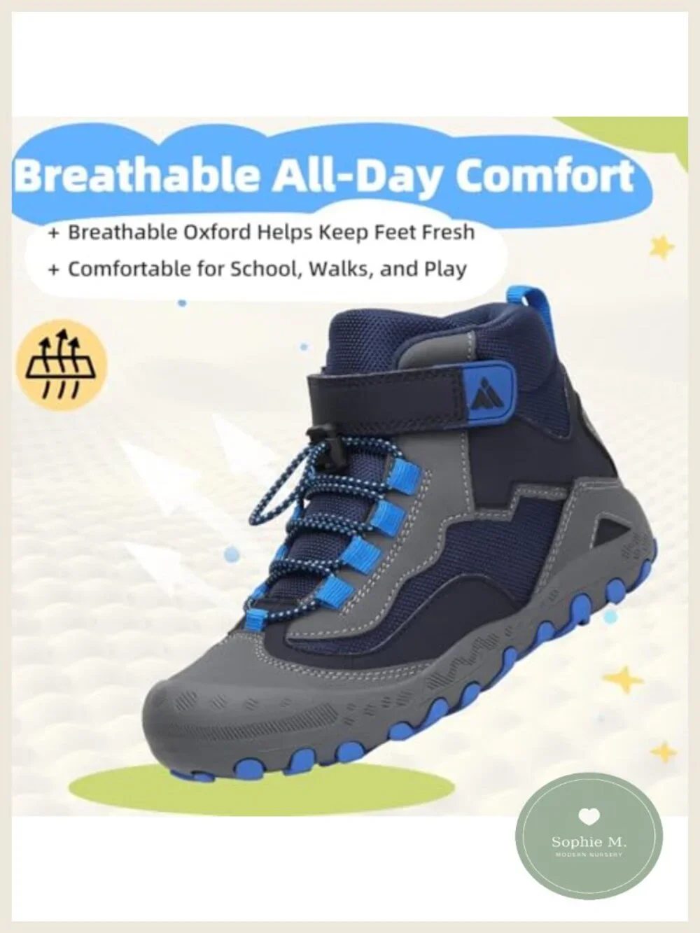 Kids Hiking Boots Water-Resistant Non-Slip Faux Leather Hook & Loop